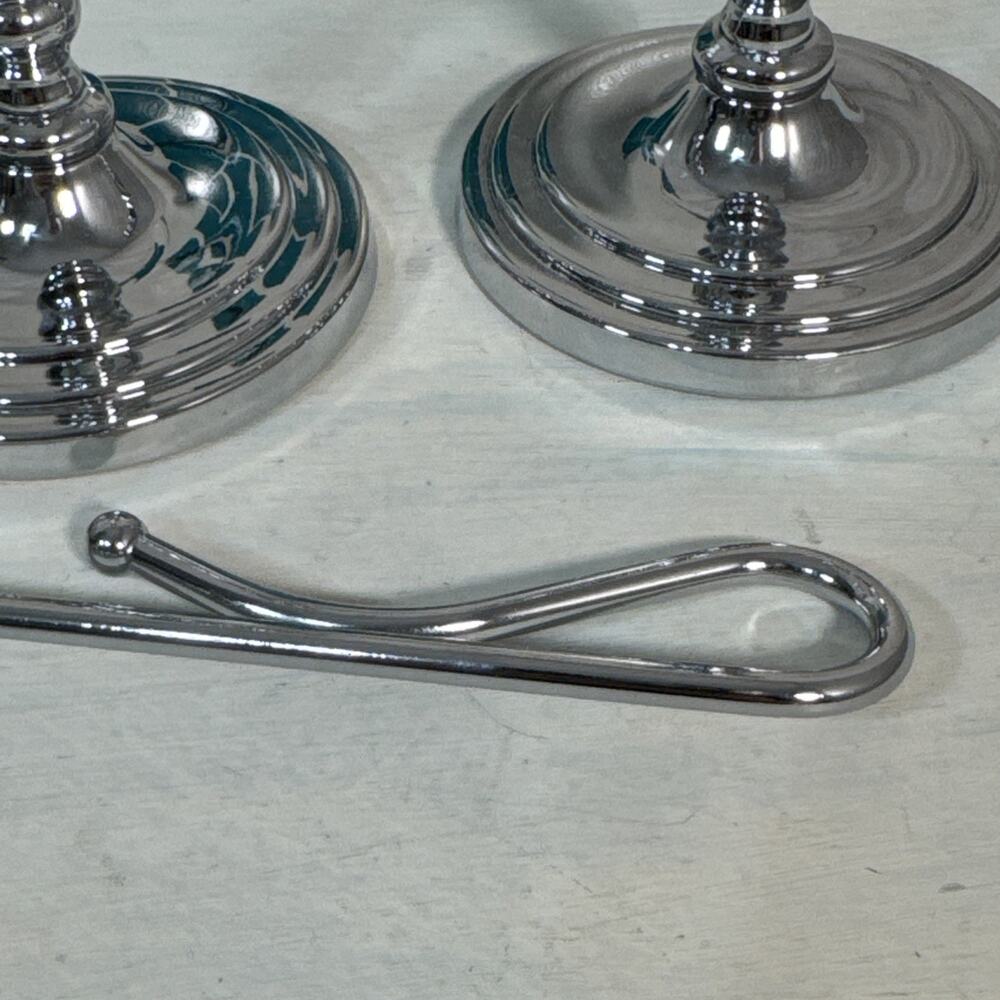 Vintage Partylite Pair Of 6” Chrome Bellaire Pedestal Candle Holders And Snuffer - Picture 9 of 14